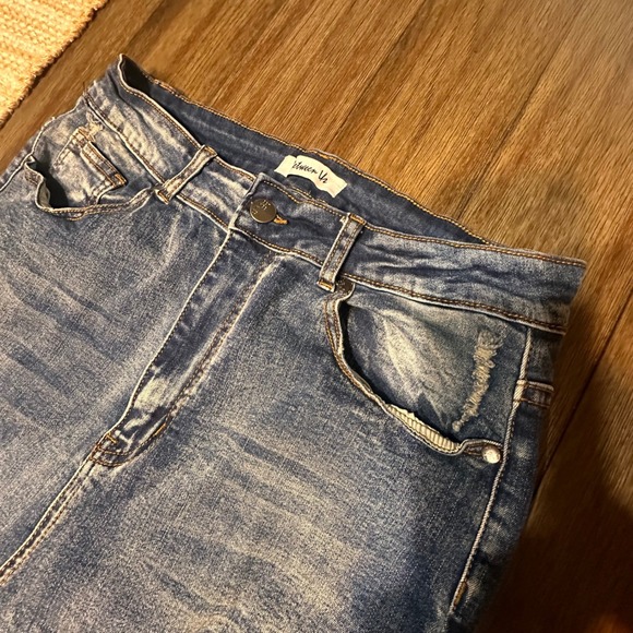 Between Us LA Designed Distressed Ripped Skinny Jeans‎ High Rise Frayed Hem 16 - Picture 13 of 14